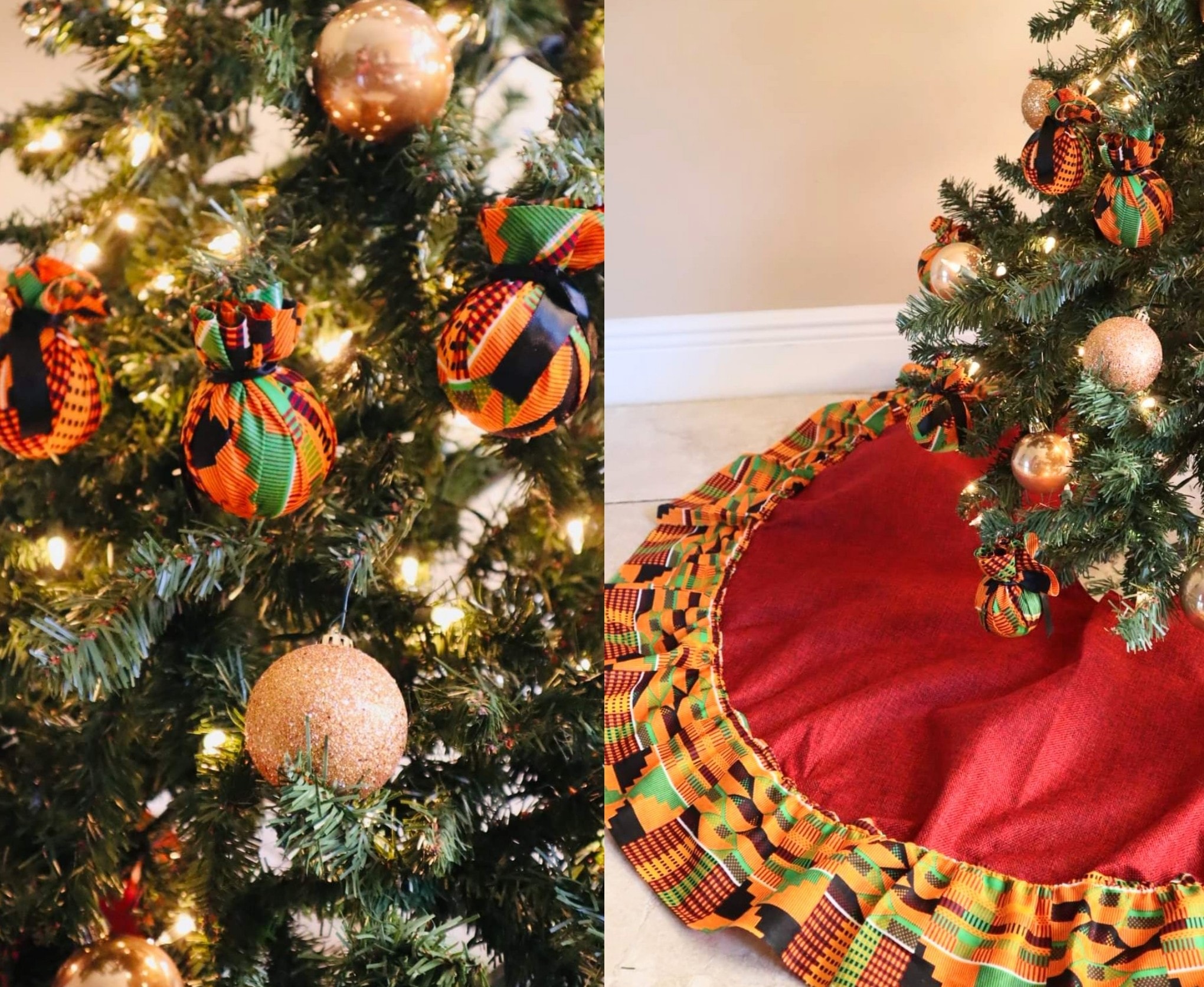 Orange Kente Tree Skirt and Ornaments